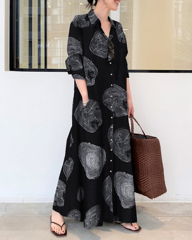 Juliane - Elegante Abito Maxi Abbottonato a Maniche Lunghe