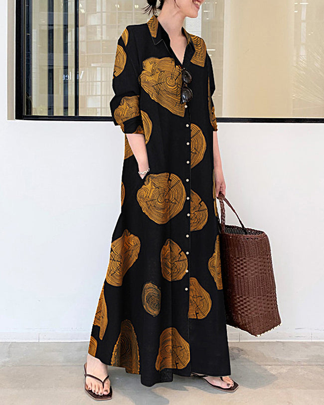 Juliane - Elegante Abito Maxi Abbottonato a Maniche Lunghe