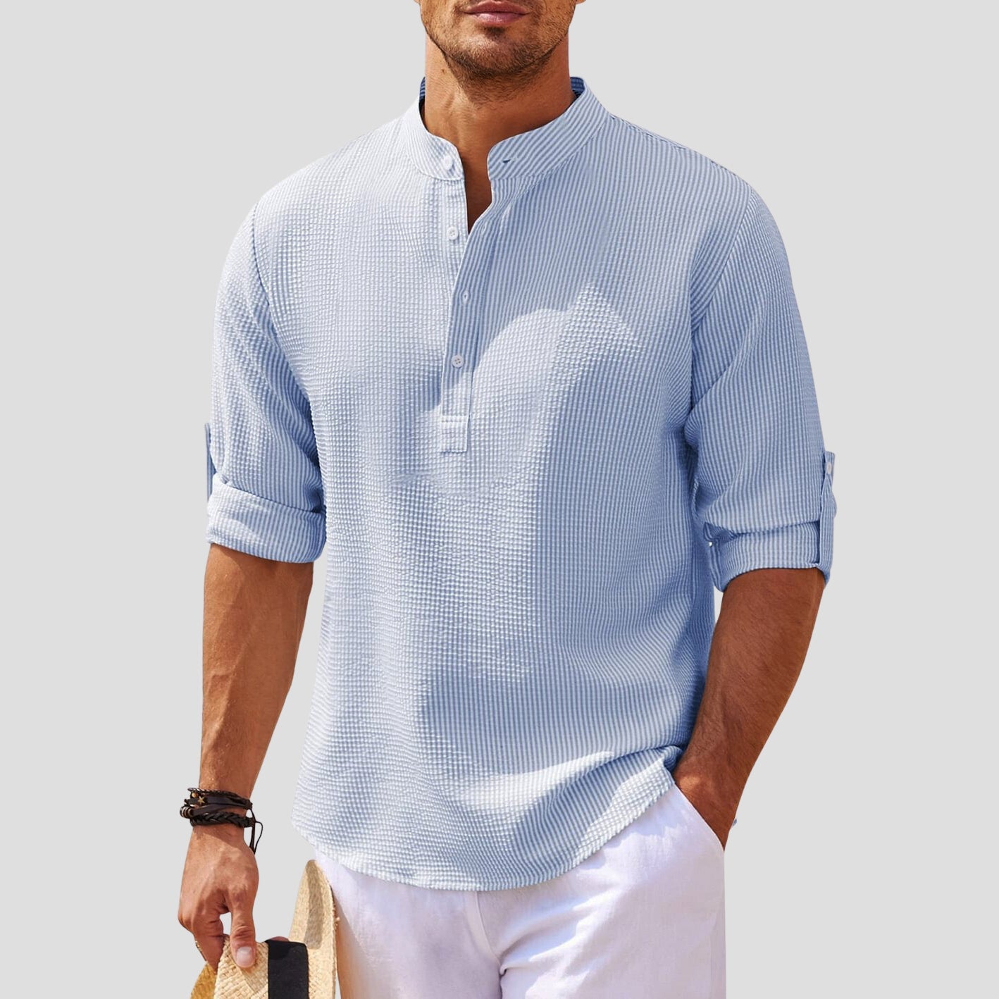 Jomar - Camicia Elegante a Maniche Lunghe con Colletto alla Coreana e Bottoni