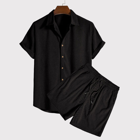 Leonard - Set Casual con Camicia a Maniche Corte con Bottoni e Pantaloncini con Coulisse