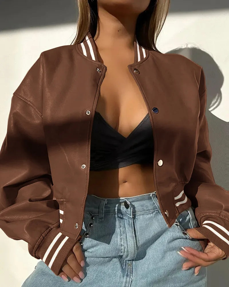 Ilyanna - Giacca corta in pelle elegante e casual