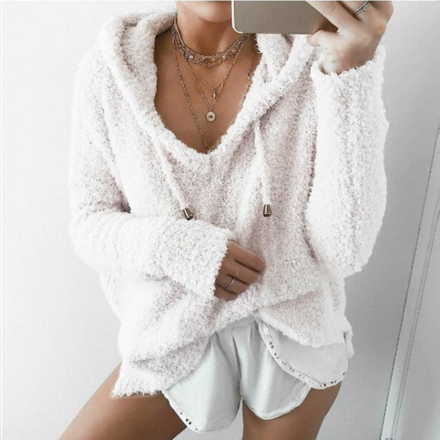 Olivianne - Giacca Elegante con Cappuccio in Pile Morbido