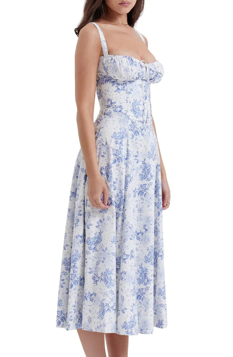 Janna - Abito bustier floreale con modellatura in vita