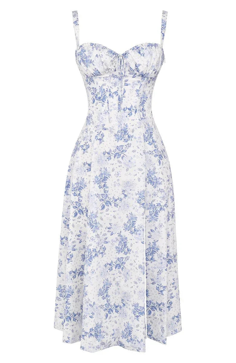 Janna - Abito bustier floreale con modellatura in vita