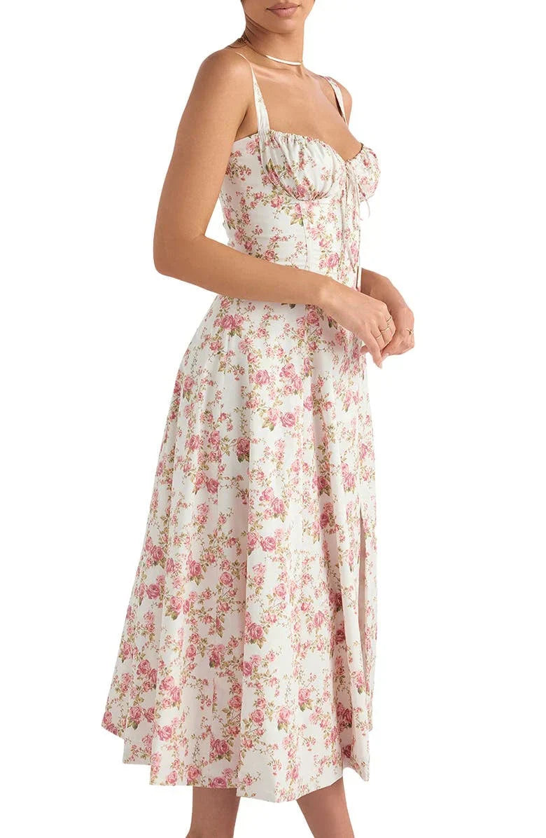 Janna - Abito bustier floreale con modellatura in vita
