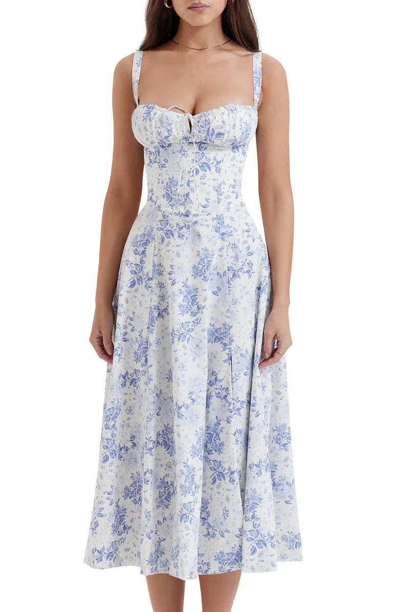 Janna - Abito bustier floreale con modellatura in vita