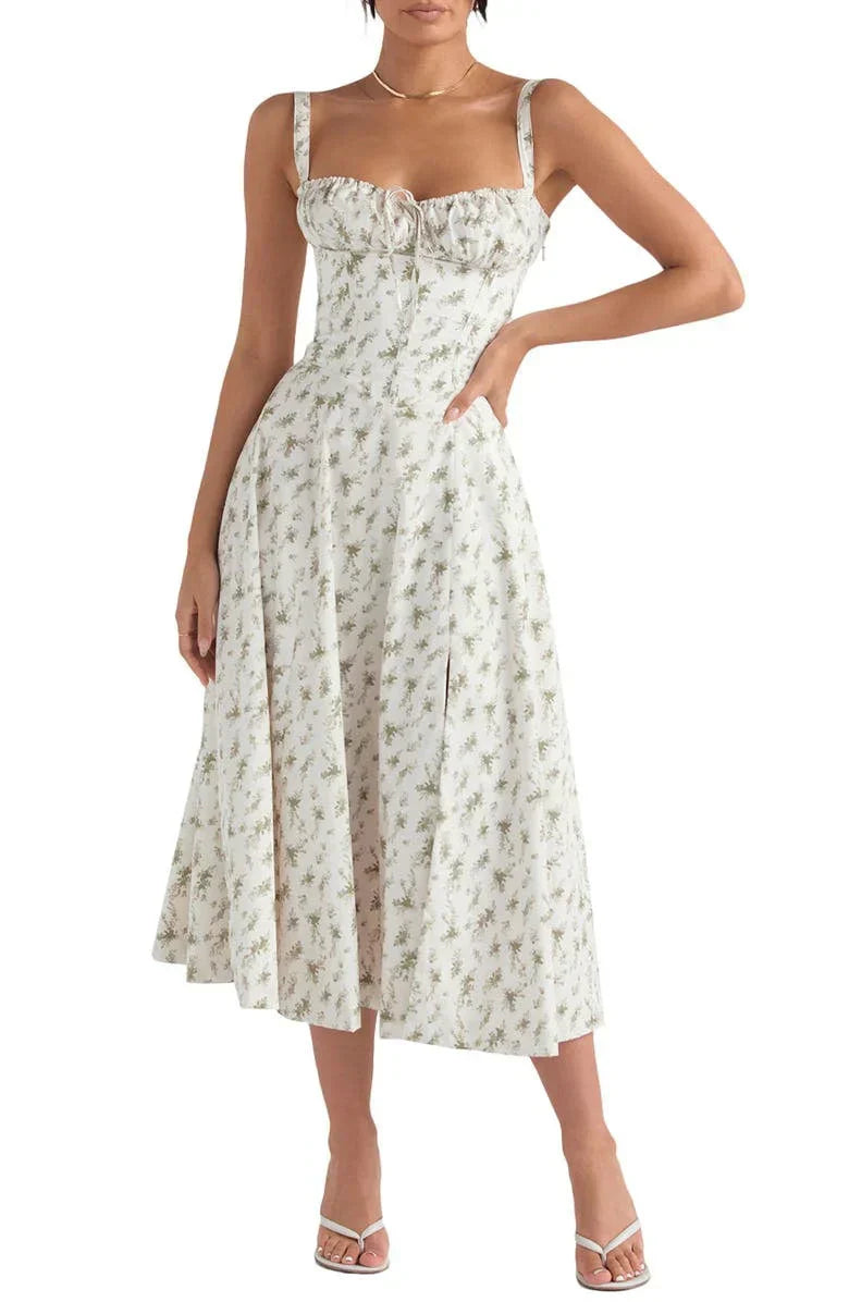 Janna - Abito bustier floreale con modellatura in vita