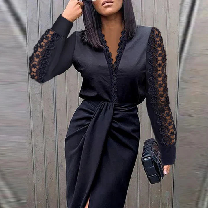 Roberta - Abito lungo in pizzo con maniche cave da donna