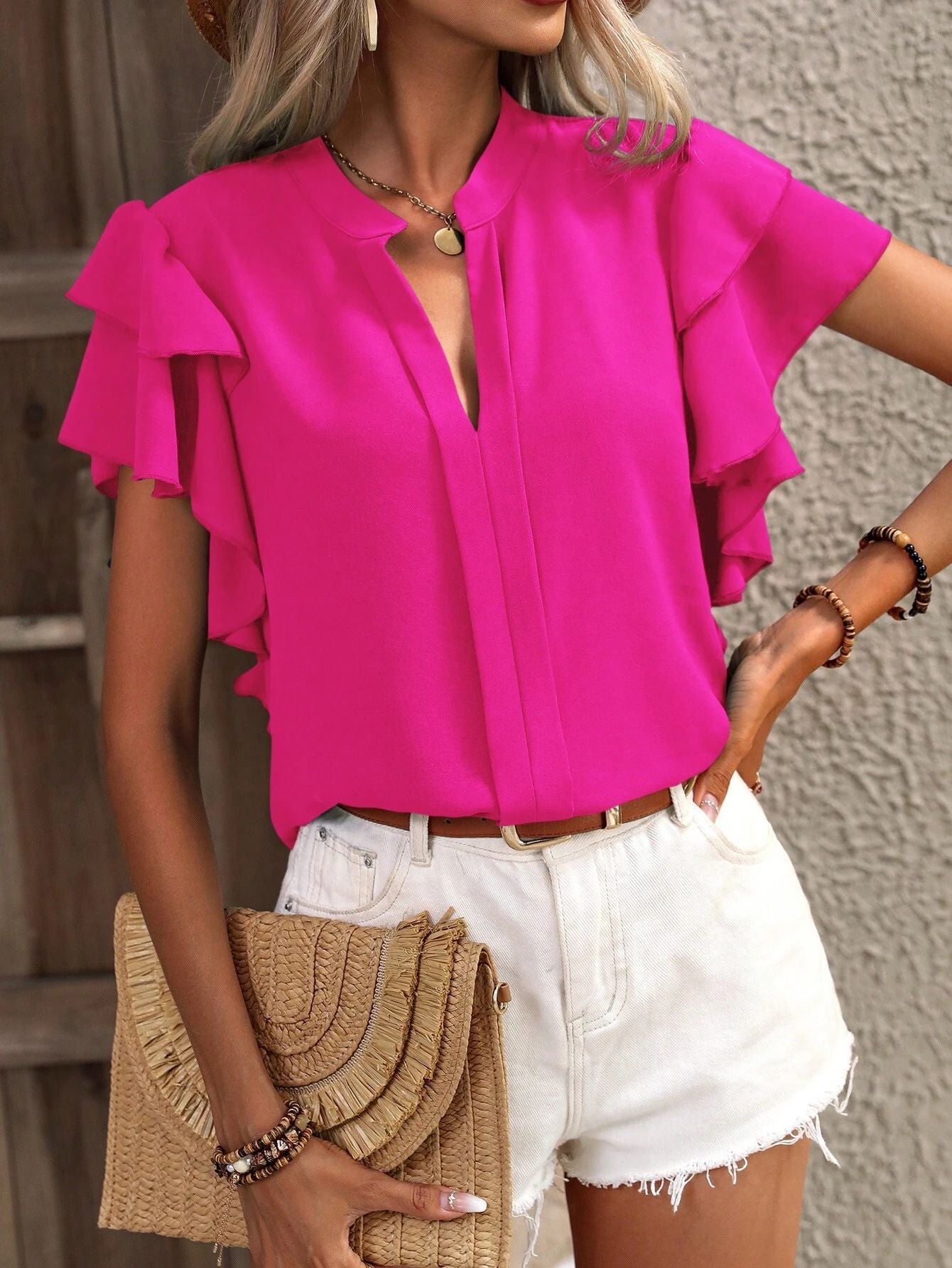 Blessie - Elegante Blusa con Maniche Corte e Volant