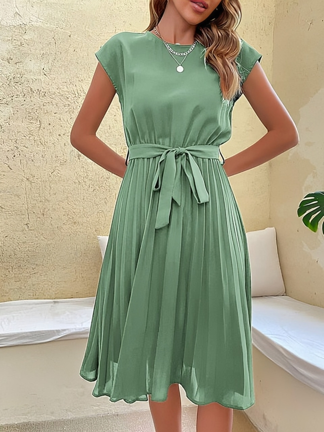 Celine - Abito chic a maniche corte con cintura da annodare