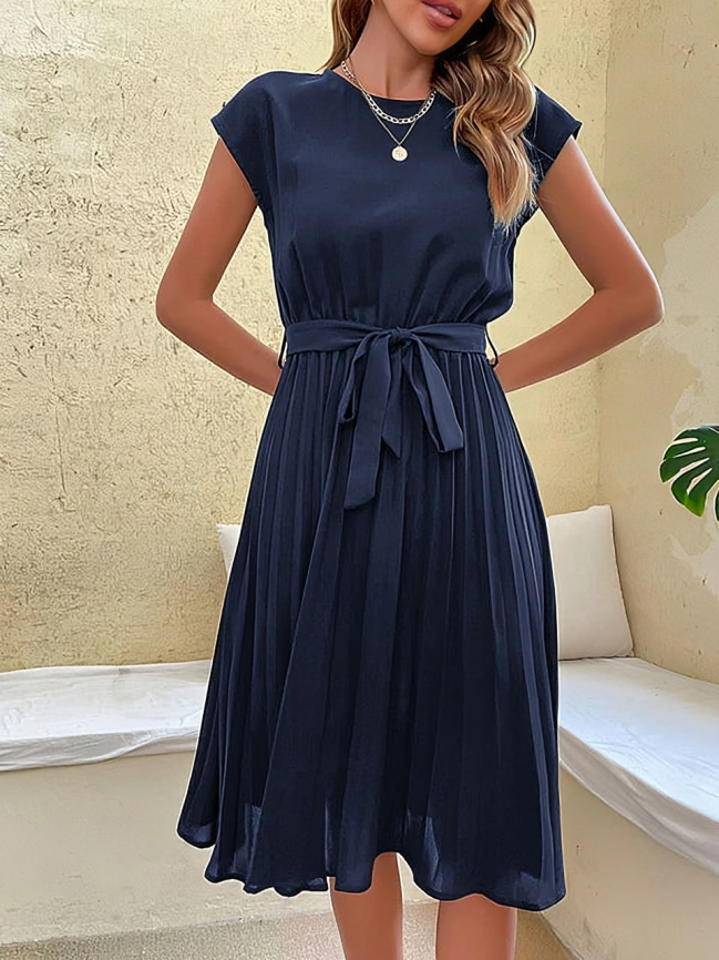 Celine - Abito chic a maniche corte con cintura da annodare