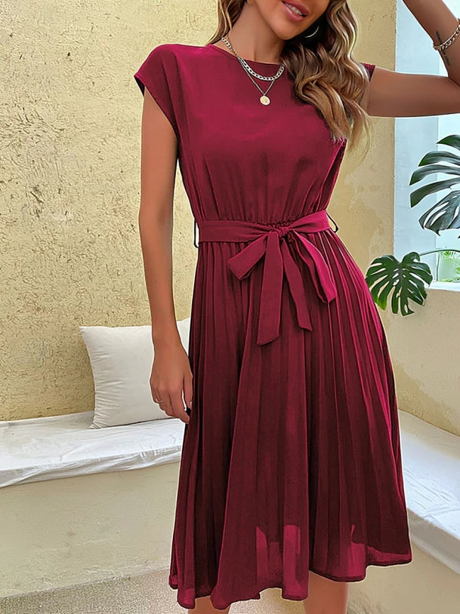 Celine - Abito chic a maniche corte con cintura da annodare