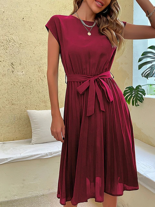 Celine - Abito chic a maniche corte con cintura da annodare