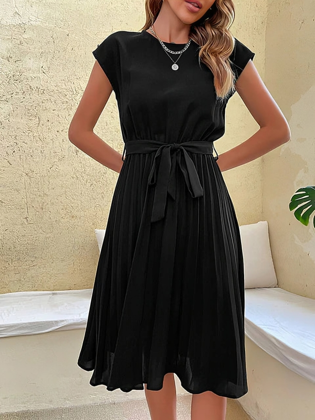 Celine - Abito chic a maniche corte con cintura da annodare