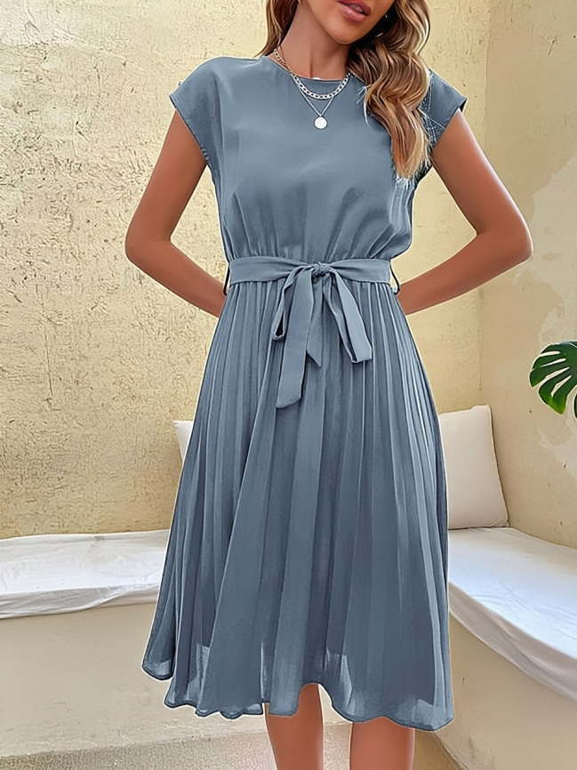 Celine - Abito chic a maniche corte con cintura da annodare
