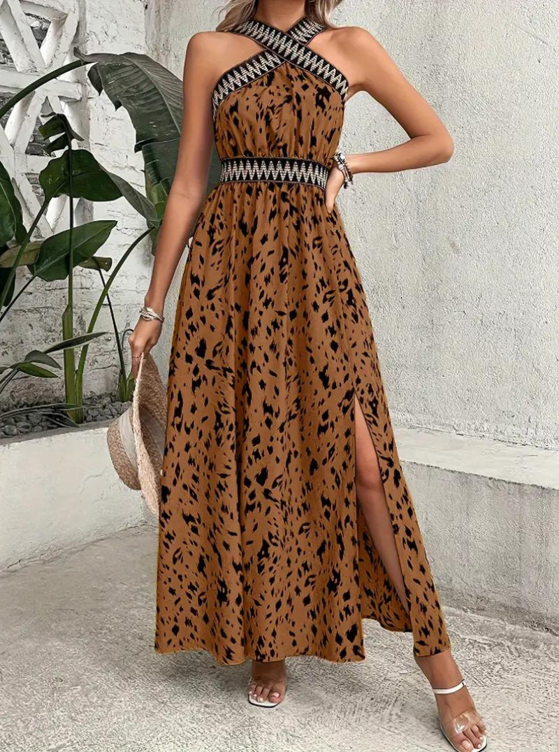Beverlyn - Elegante abito maxi boho senza maniche