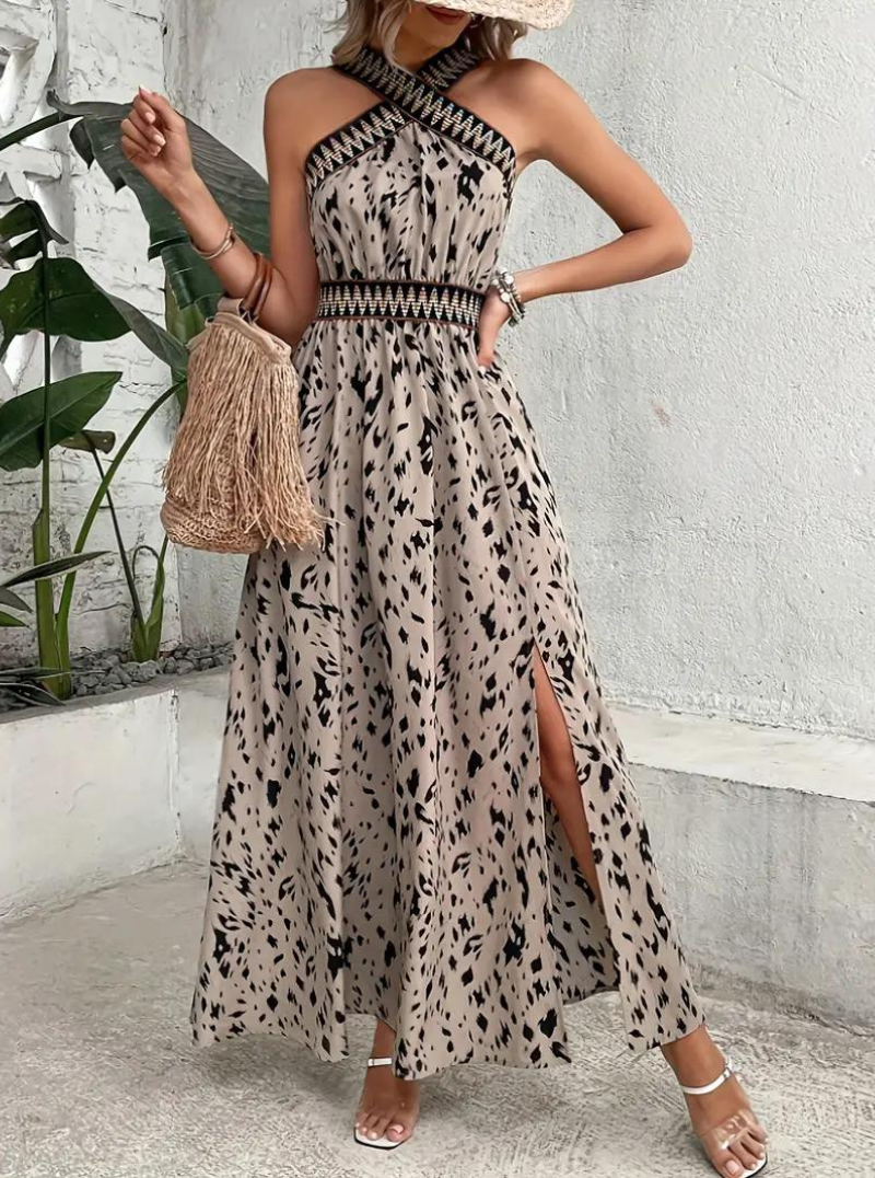 Beverlyn - Elegante abito maxi boho senza maniche