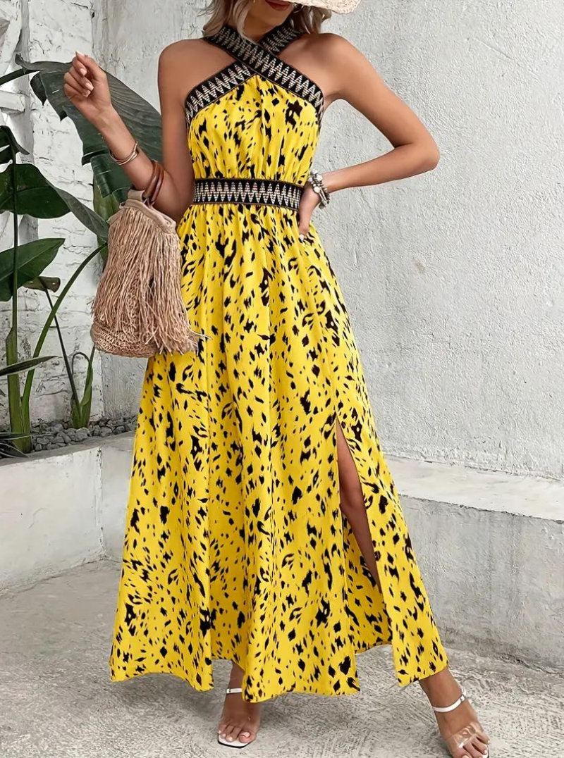 Beverlyn - Elegante abito maxi boho senza maniche