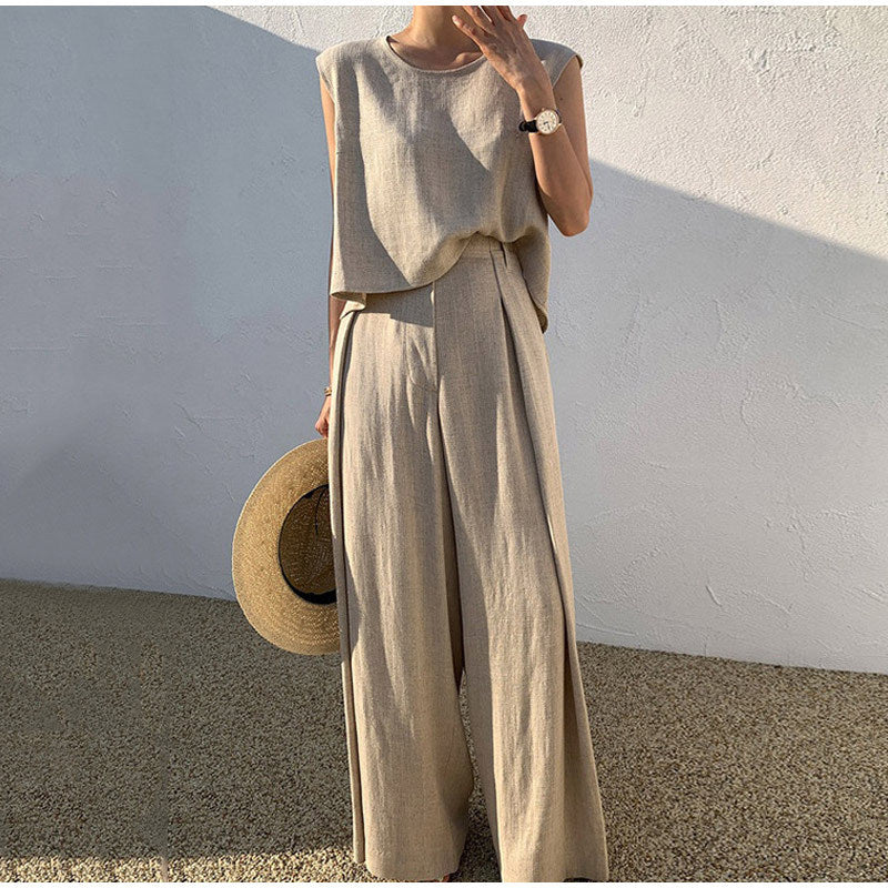 Vivian - Completo con top smanicato ampio e pantaloni a gamba larga