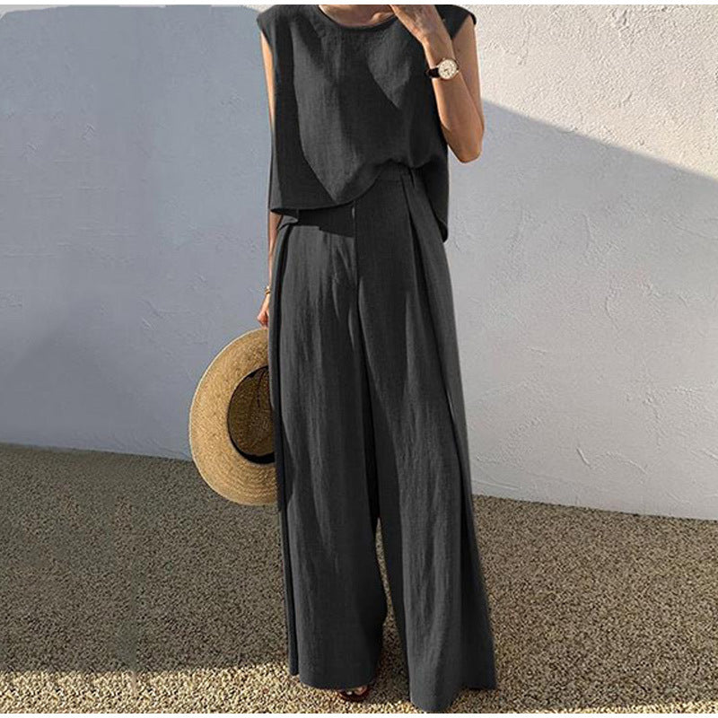 Vivian - Completo con top smanicato ampio e pantaloni a gamba larga