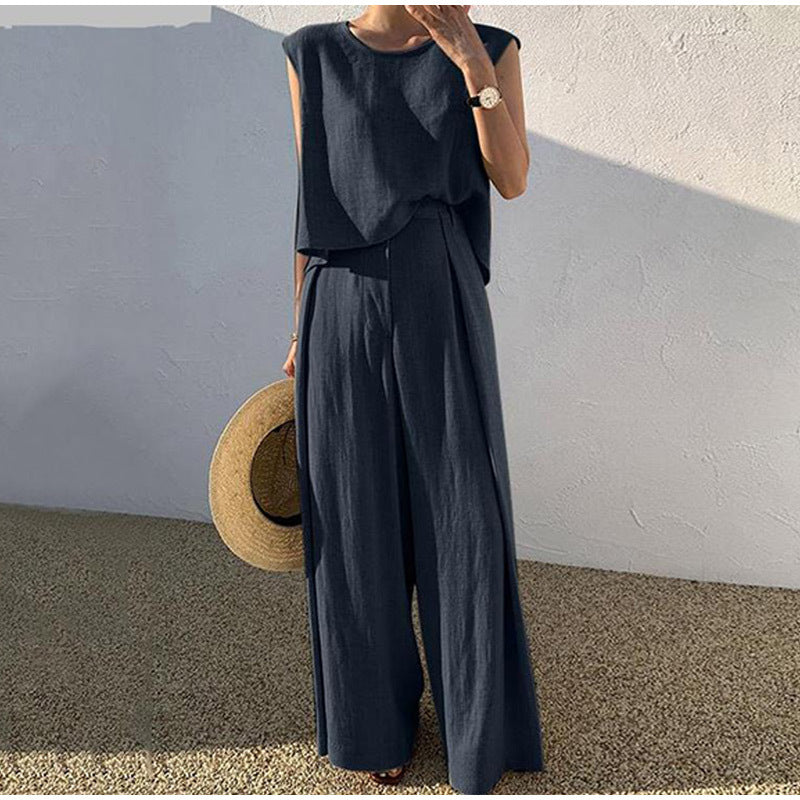 Vivian - Completo con top smanicato ampio e pantaloni a gamba larga