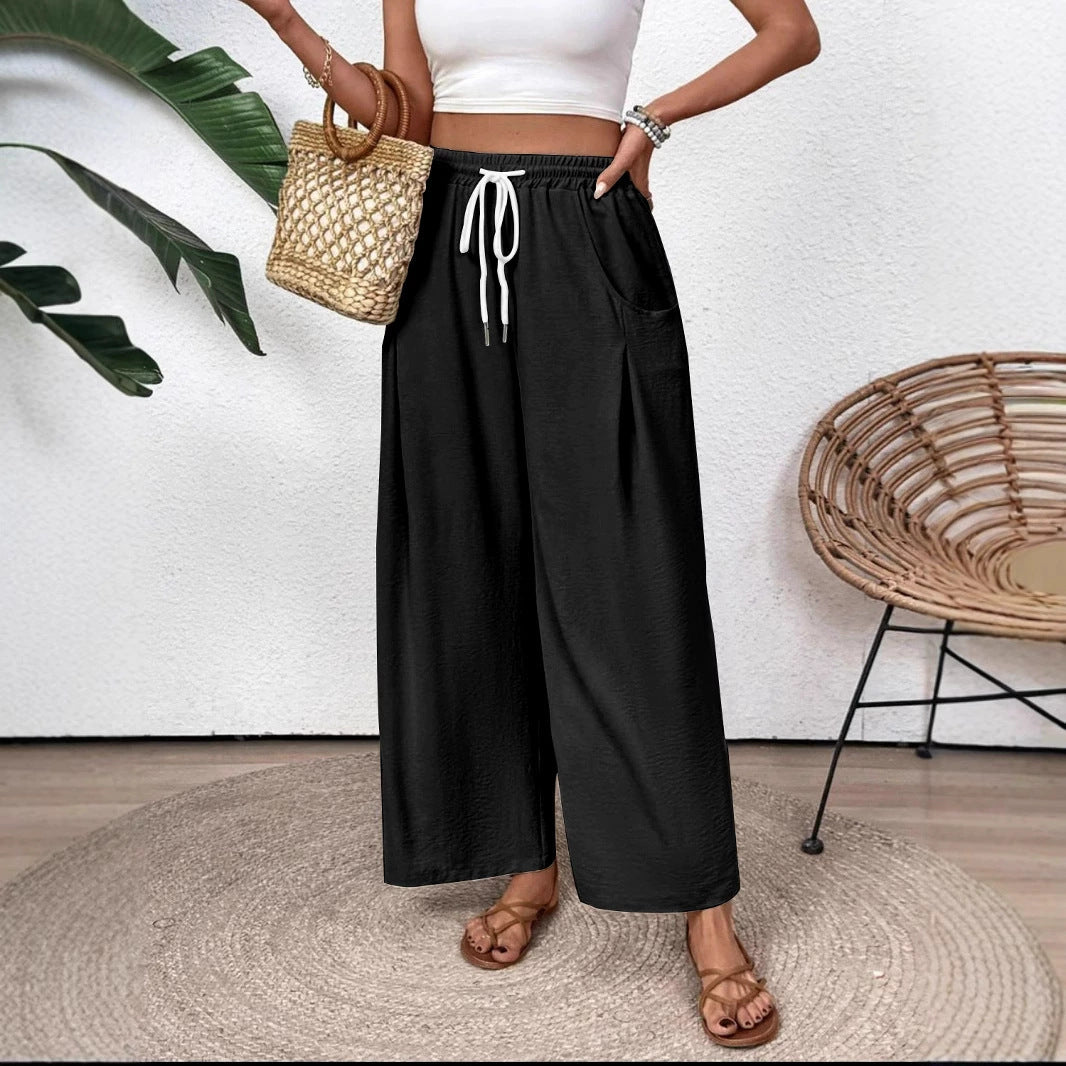 Jiselle - Pantaloni casual a gamba larga con cintura regolabile