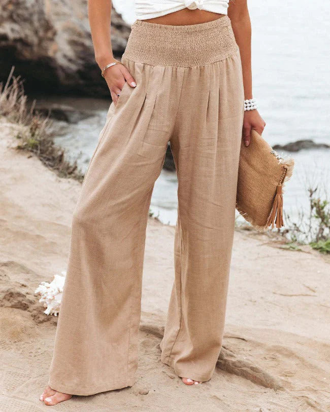Lucretia - Pantaloni in cotone-lino a vita alta
