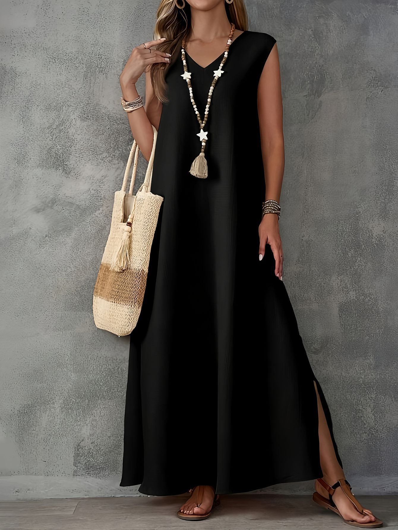 Beverly - Abito lungo casual senza maniche con scollo a V