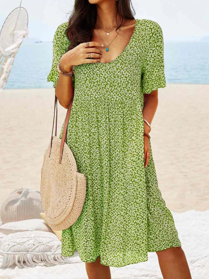 Emiely - Vestito Casual Largo Floreale a Maniche Corte
