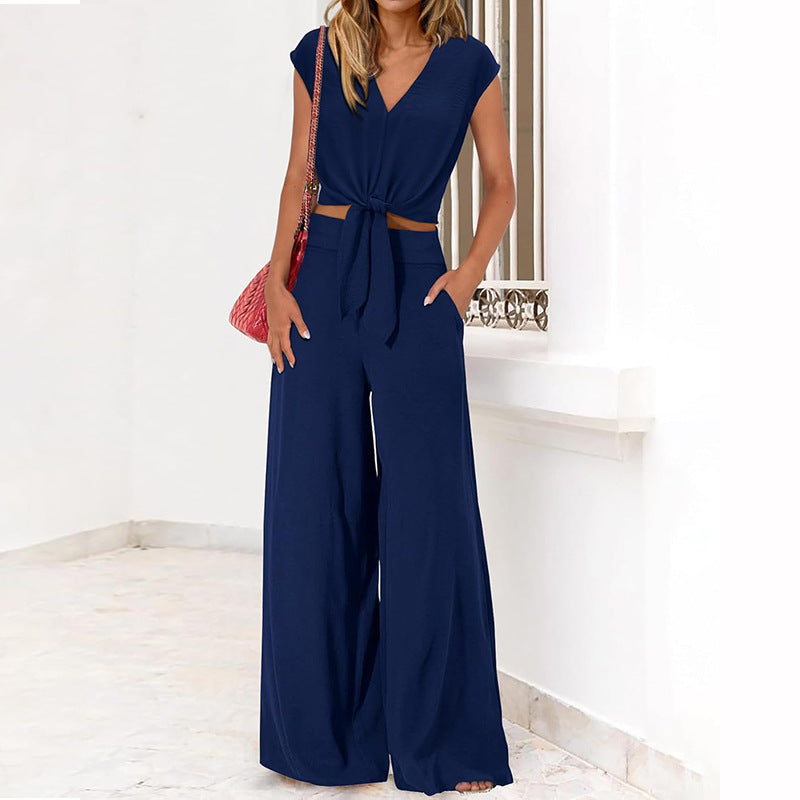 Analise - Completo elegante con top corto e pantaloni a vita alta