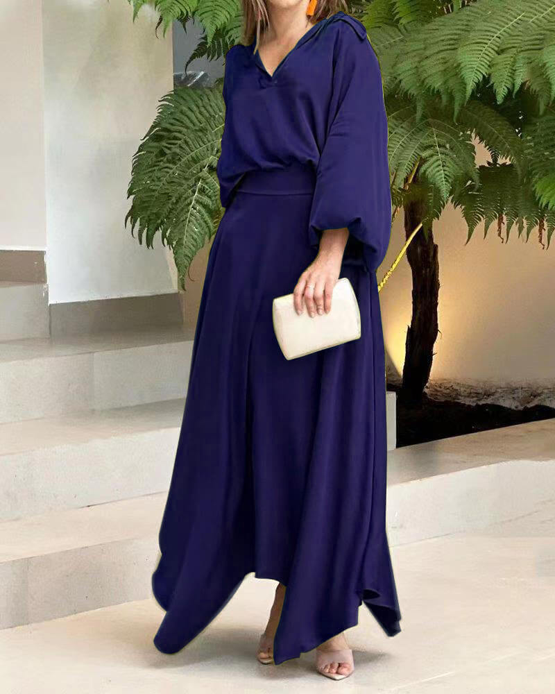 Olivine - Elegante abito maxi ampio a maniche lunghe