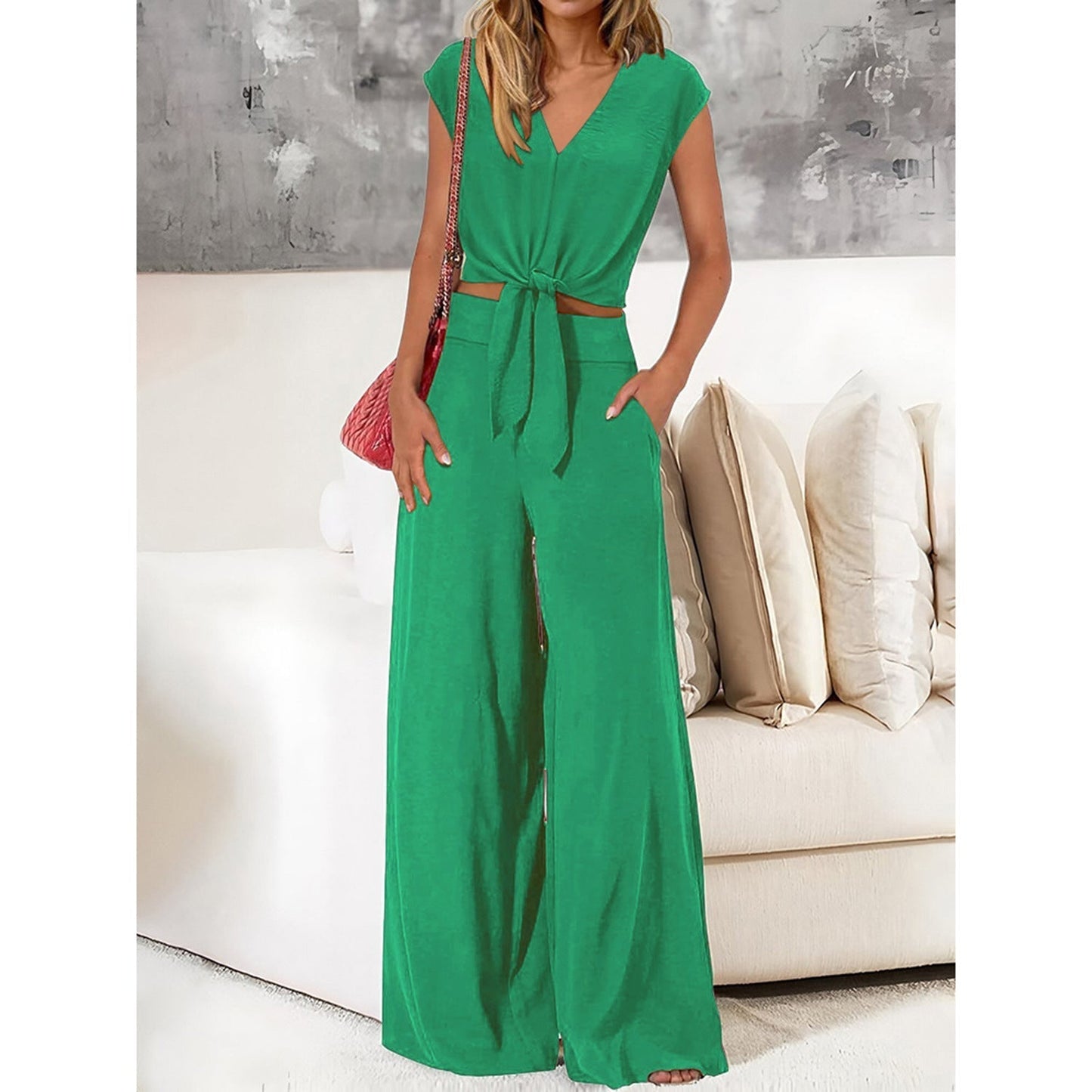 Analise - Completo elegante con top corto e pantaloni a vita alta