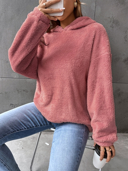 Leasha - Giacca casual in pile morbido e caldo con cappuccio