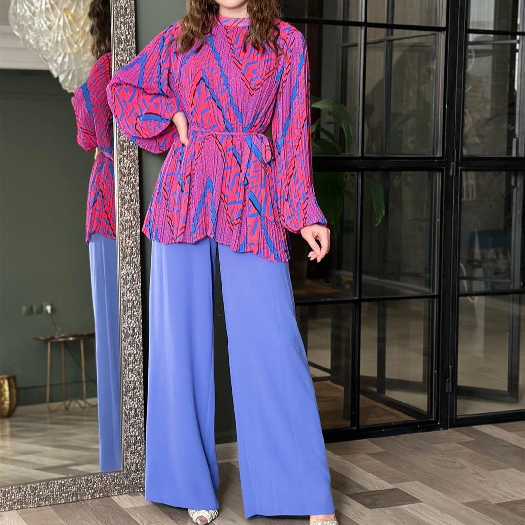 Sylvie - Elegante Completo con Blusa a Maniche a Palloncino e Pantaloni a Gamba Larga