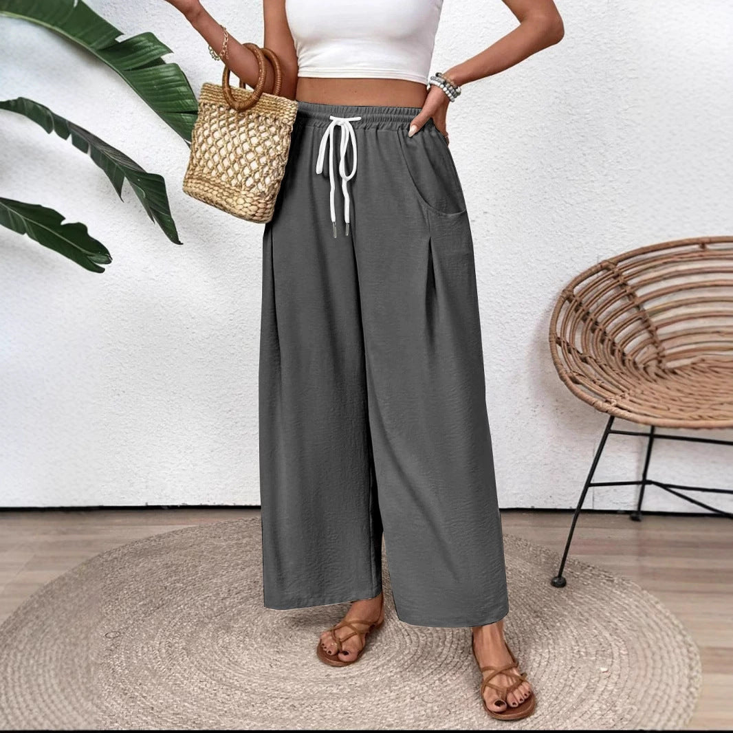Jiselle - Pantaloni casual a gamba larga con cintura regolabile