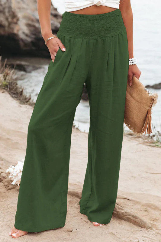 Lucretia - Pantaloni in cotone-lino a vita alta