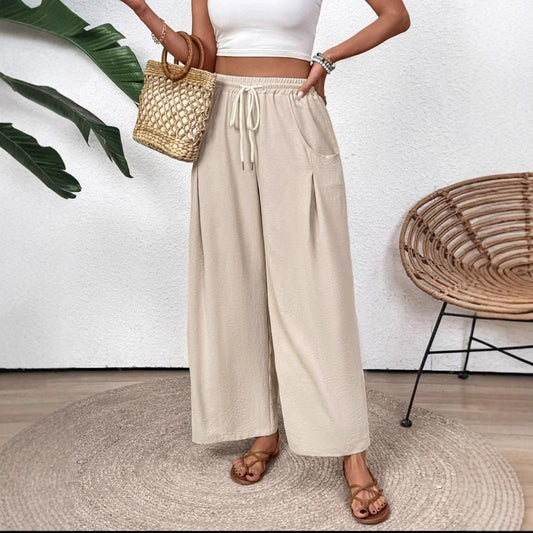 Jiselle - Pantaloni casual a gamba larga con cintura regolabile