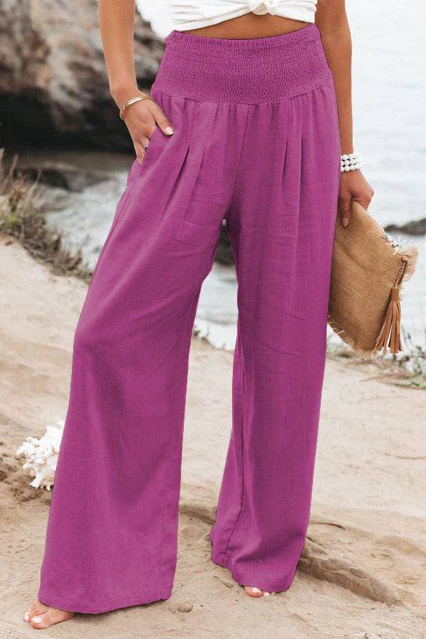 Lucretia - Pantaloni in cotone-lino a vita alta