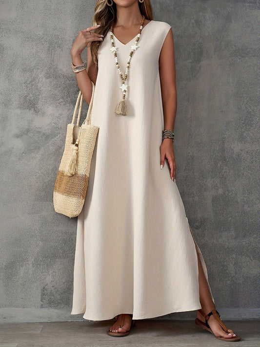 Beverly - Abito lungo casual senza maniche con scollo a V