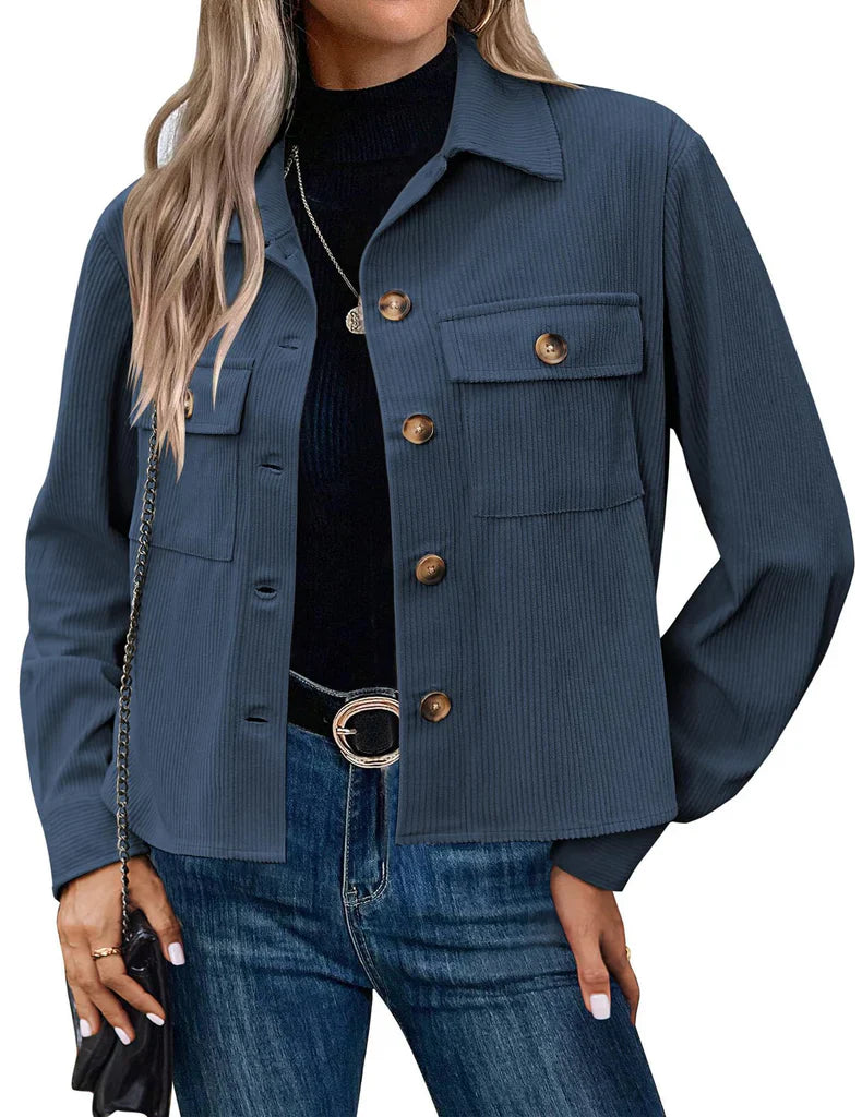 Jamelia - Giacca casual ed elegante in velluto a coste con bottoni e taglio corto