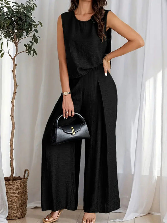 Carmina - Completo casual con top smanicato e pantaloni a gamba larga