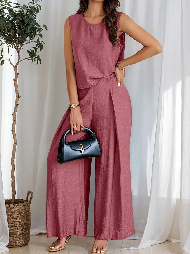 Carmina - Completo casual con top smanicato e pantaloni a gamba larga