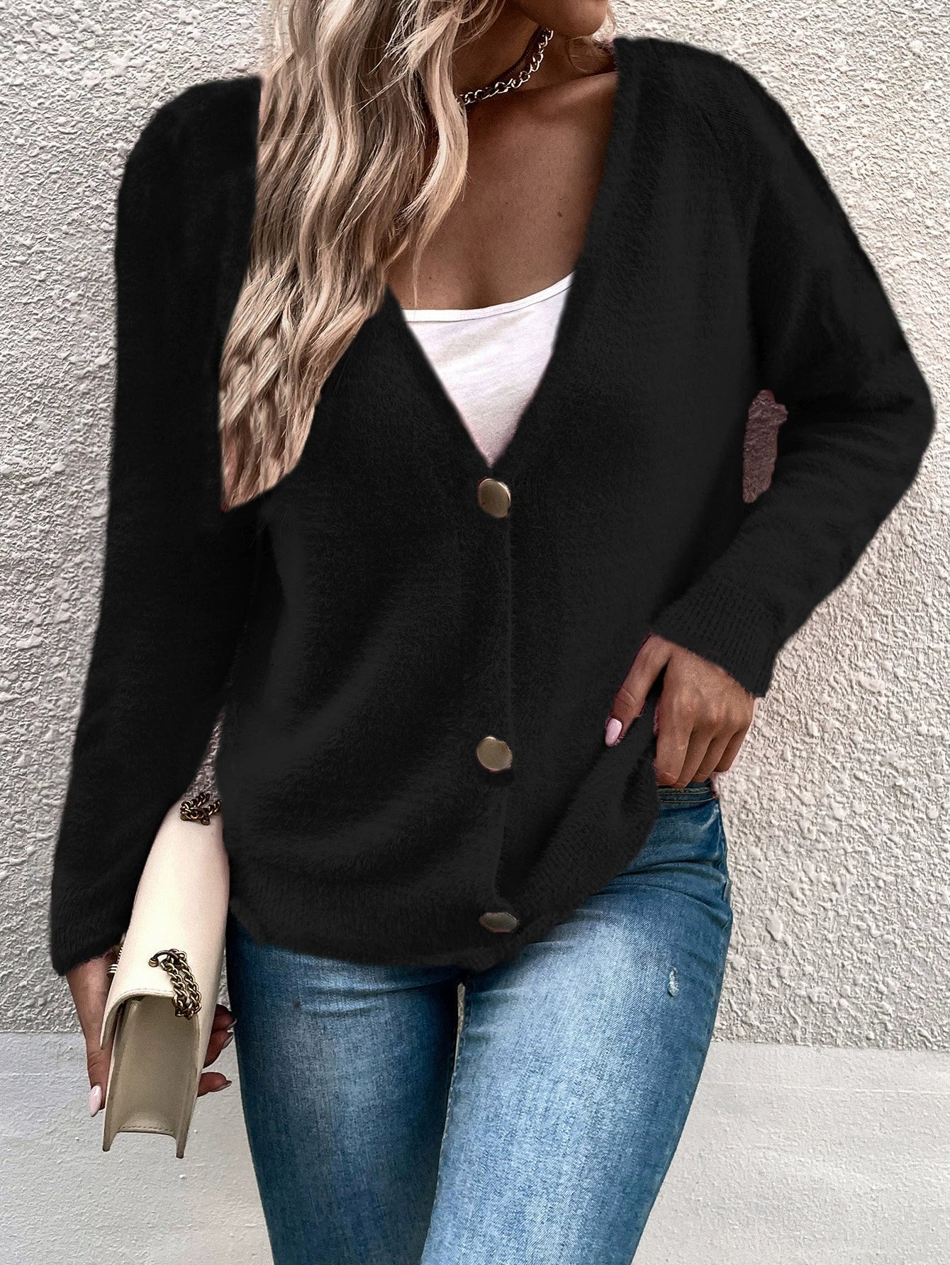 Reinette - Cardigan casual con scollo a V e bottoni