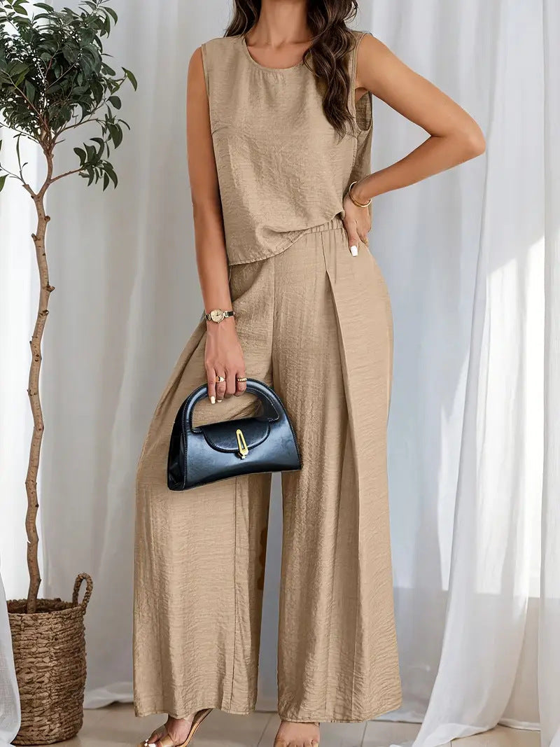 Carmina - Completo casual con top smanicato e pantaloni a gamba larga