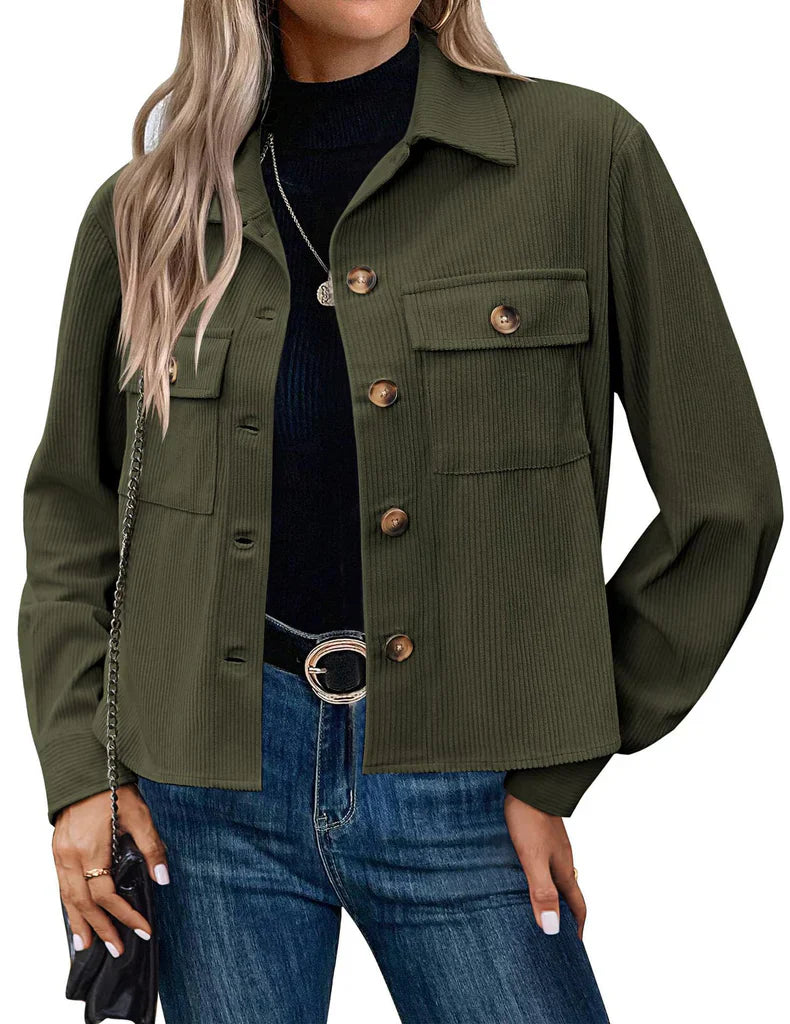 Jamelia - Giacca casual ed elegante in velluto a coste con bottoni e taglio corto