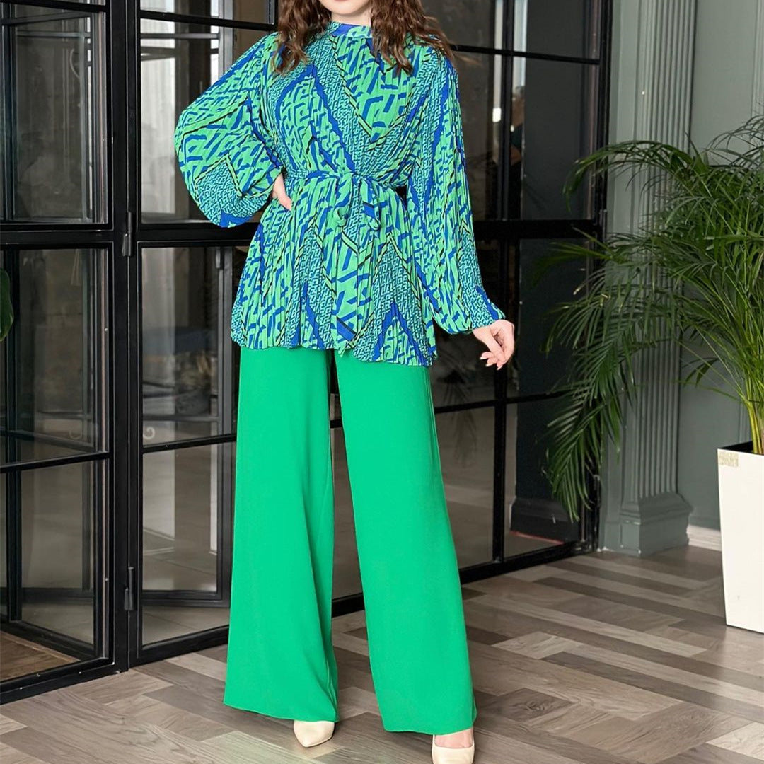Sylvie - Elegante Completo con Blusa a Maniche a Palloncino e Pantaloni a Gamba Larga