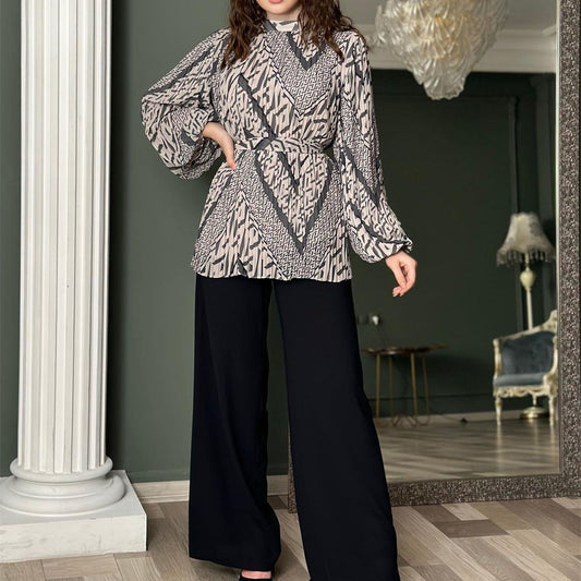 Sylvie - Elegante Completo con Blusa a Maniche a Palloncino e Pantaloni a Gamba Larga