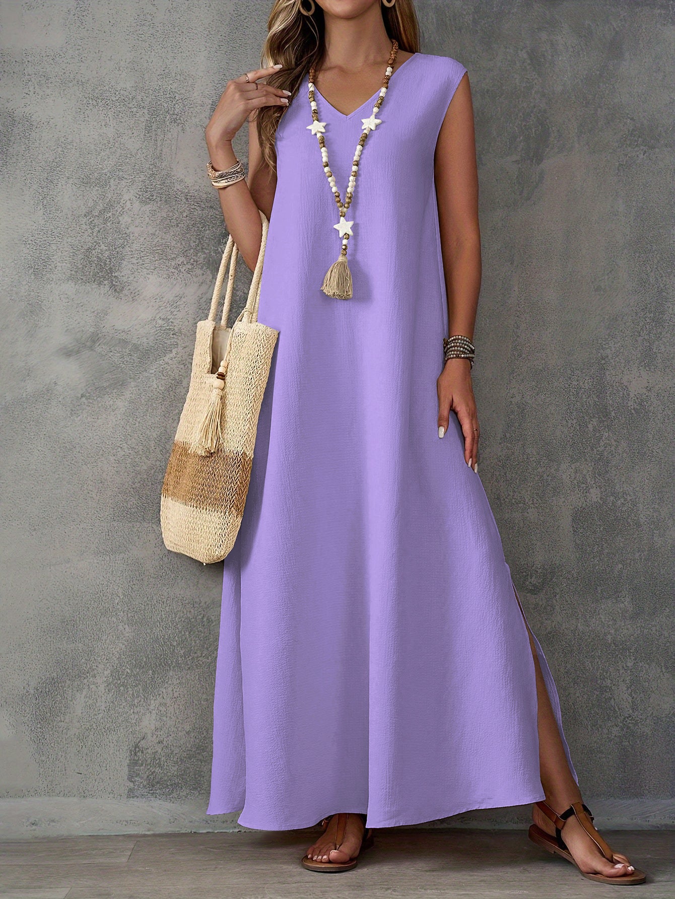 Beverly - Abito lungo casual senza maniche con scollo a V