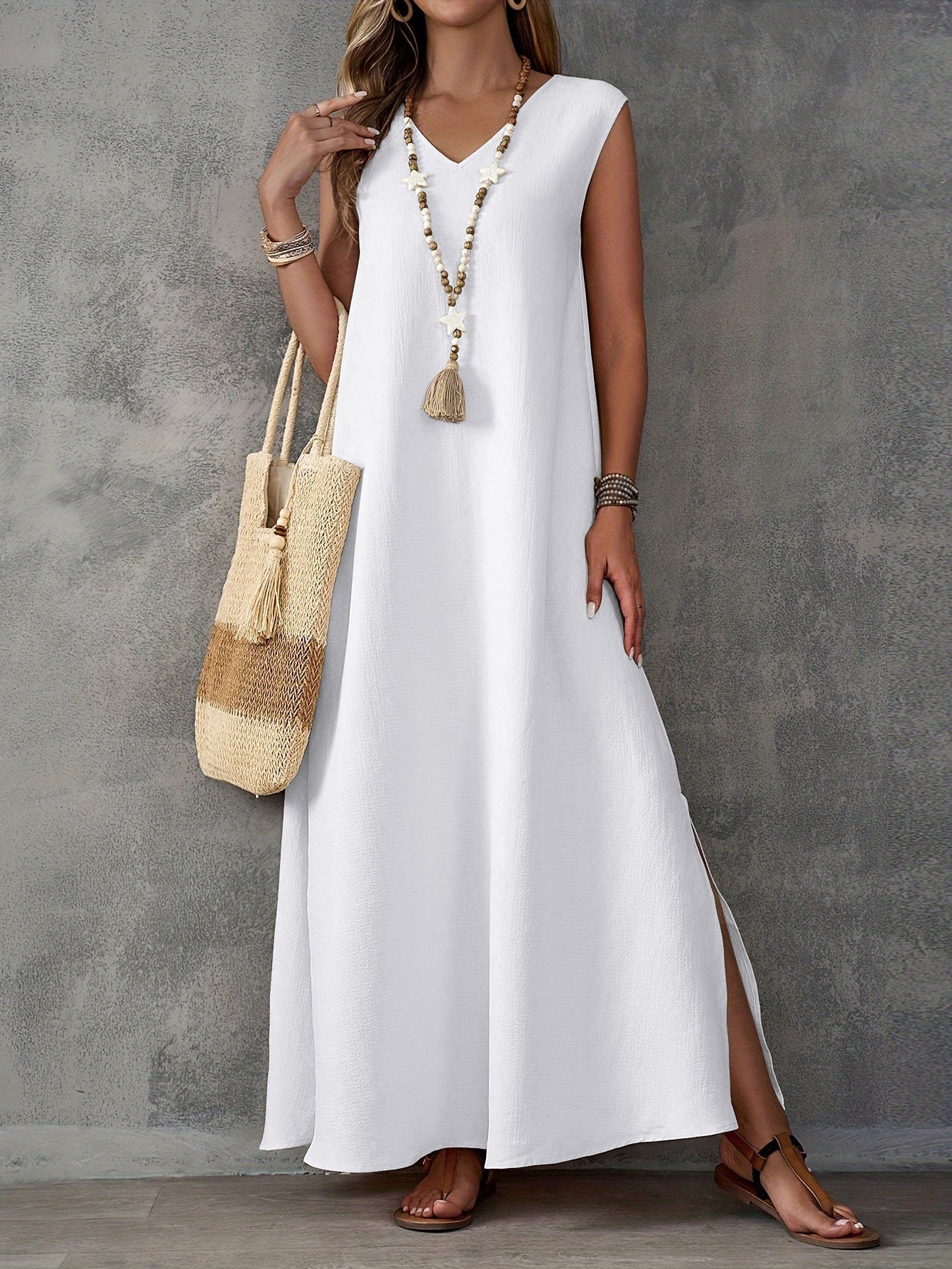 Beverly - Abito lungo casual senza maniche con scollo a V