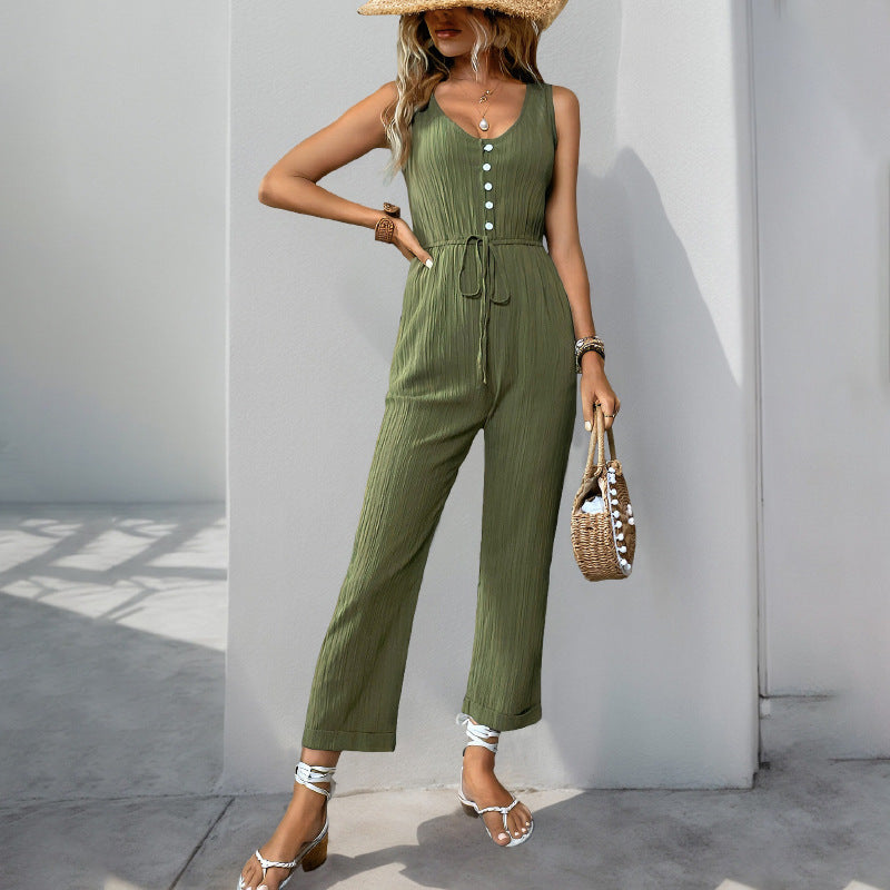 Nora - Tuta smanicata con bottoni dal look casual